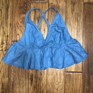 Shein | Denim Ruffle Hem Crop Tank